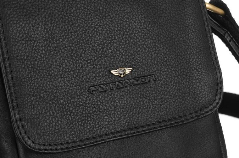 Torebka listonoszka, czarna, skórzana, Peterson