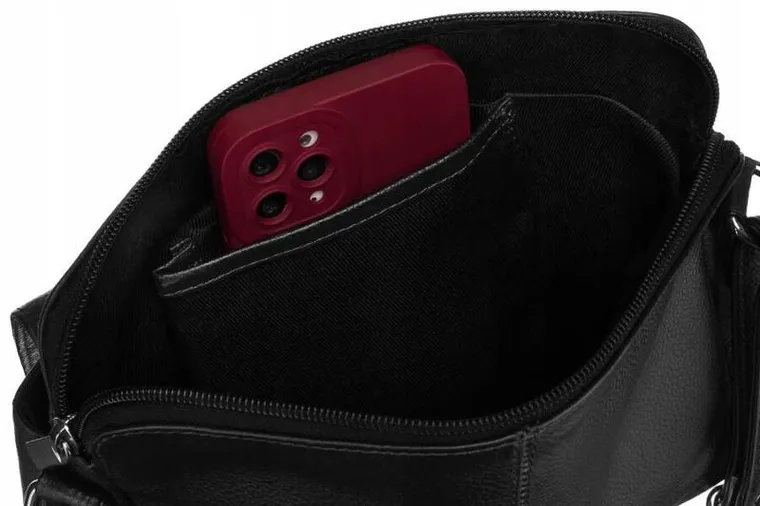 Torebka listonoszka, czarna, skórzana, Rovicky