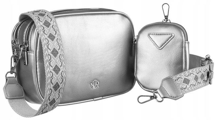 Torebka listonoszka, srebrna, skóra ekologiczna, Rovicky