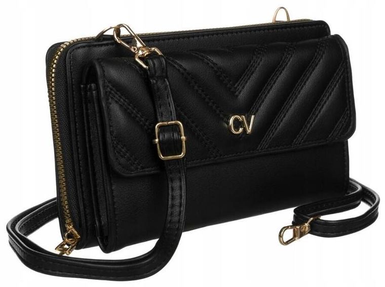 Torebka-portfel, czarna, skóra ekologiczna, Cavaldi