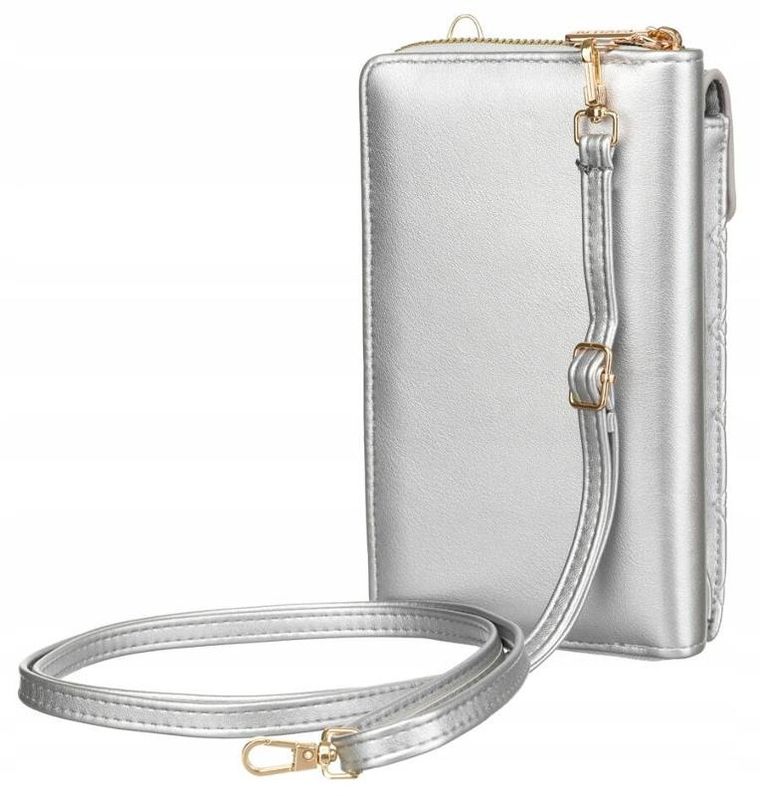 Torebka-portfel, srebrna, skóra ekologiczna, Cavaldi