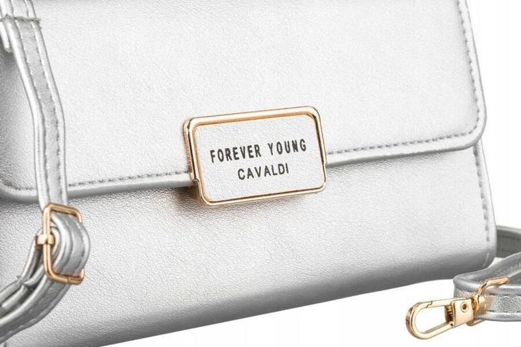 Torebka-portfel, srebrna, skóra ekologiczna, Cavaldi