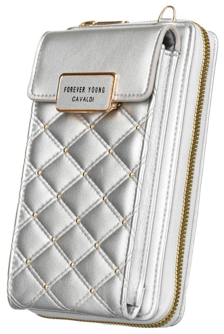 Torebka-portfel, srebrna, skóra ekologiczna, Cavaldi