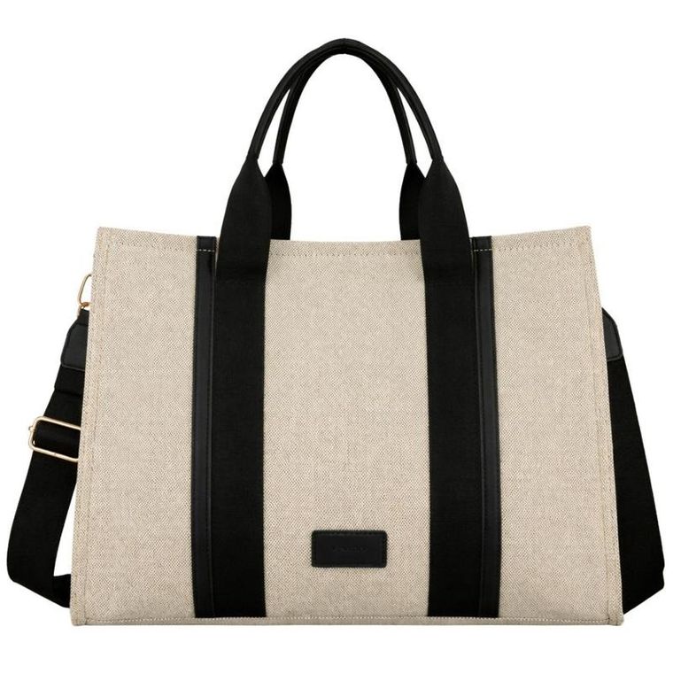 Torebka shopper, beżowo-czarna, Rovicky