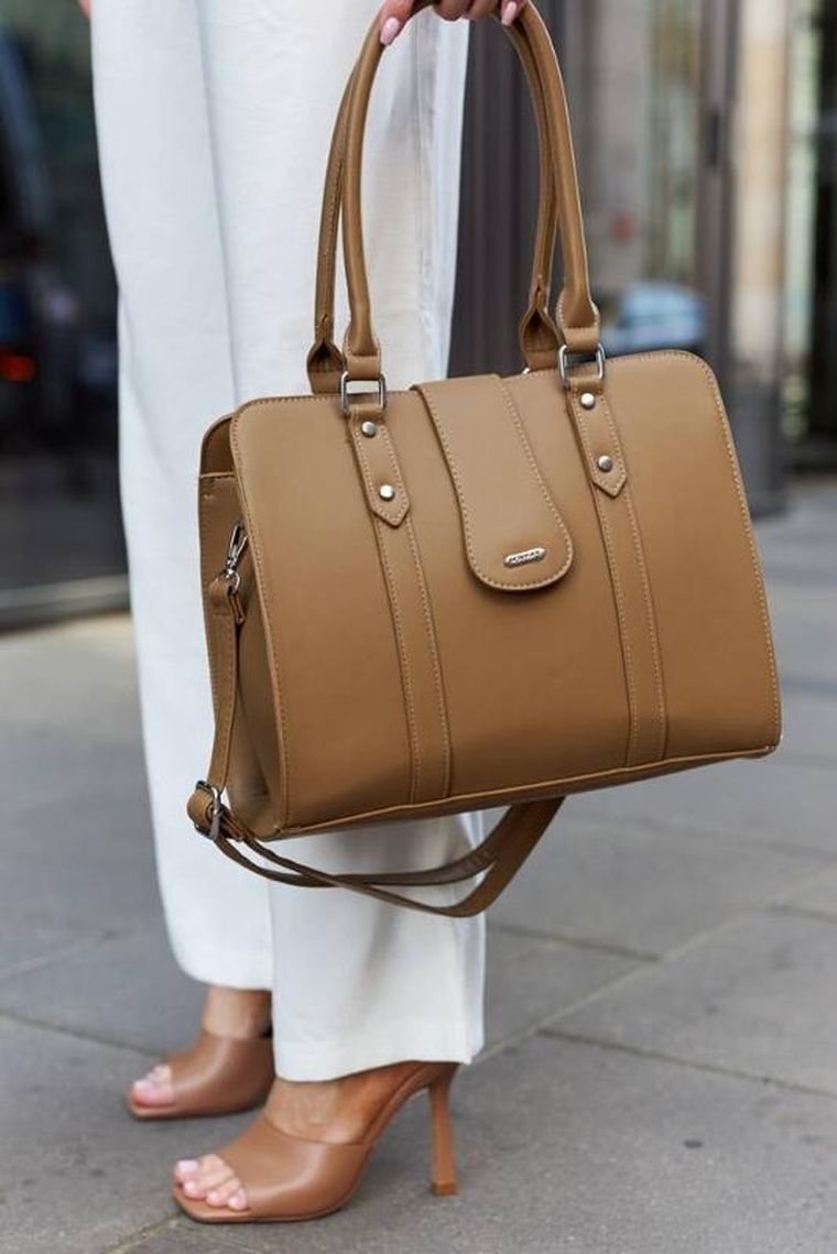 Torebka shopper, jasnobrązowa, skóra ekologiczna, Rovicky