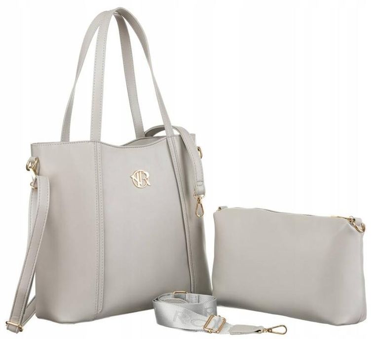 Torebka shopper, szara, 2w1, skóra ekologiczna, Rovicky