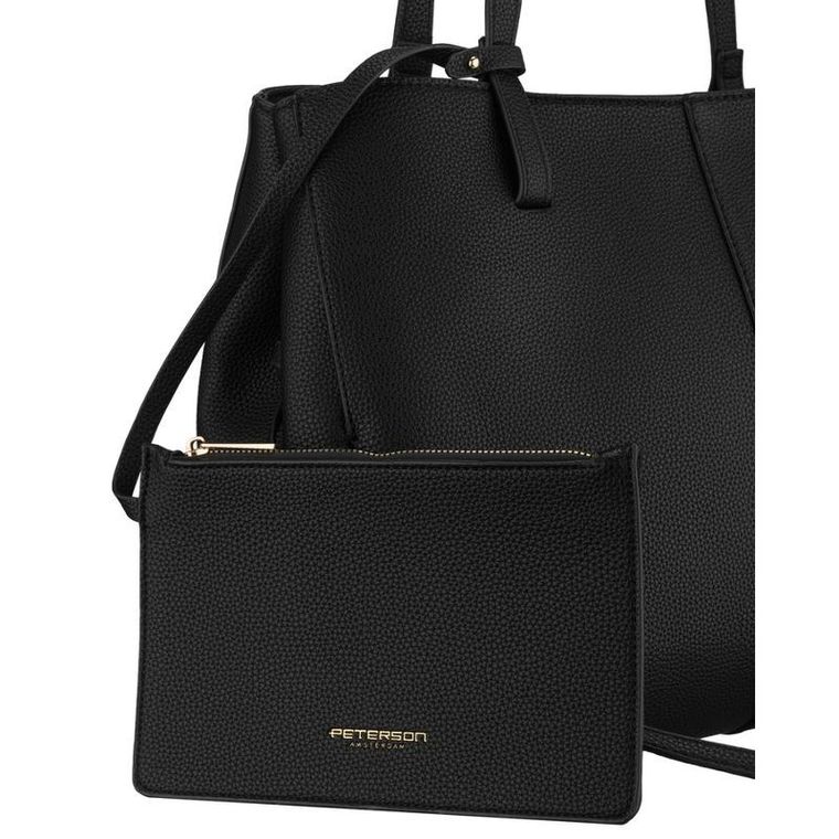Torebka shopper z etui, czarna, skóra ekologiczna, Peterson