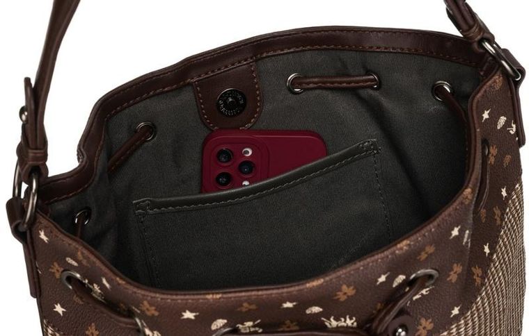 Torebka worek, brązowa, skóra ekologiczna, David Jones