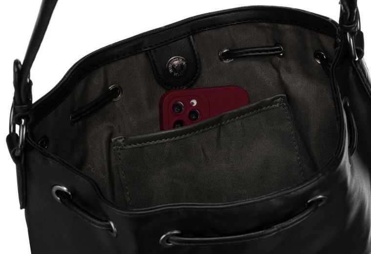 Torebka worek, czarna, skóra ekologiczna, David Jones