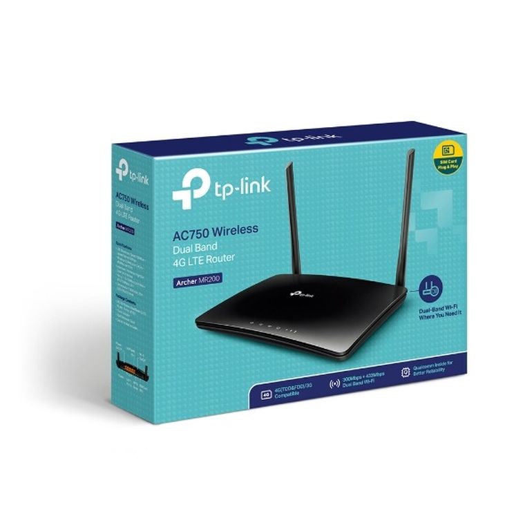 TP-Link, Archer MR200, router LTE, AC750, Dual Band, 4xRJ45 100Mb/s, 1xSIM