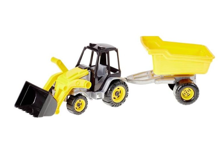 Traktor z ładowarką i przyczepą, pojazd rolniczy