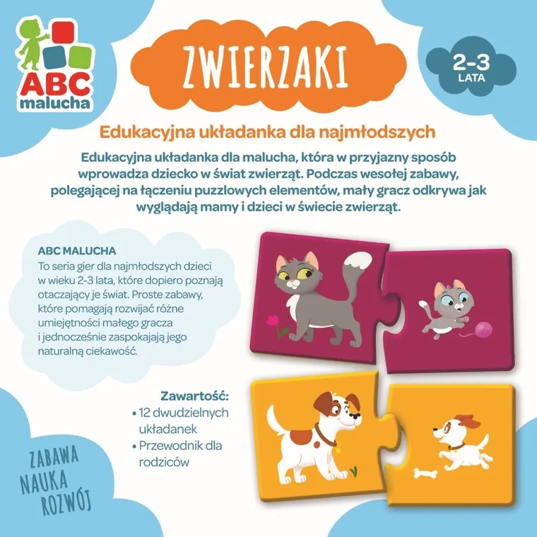 Trefl, ABC Malucha, Zwierzaki, gra edukacyjna + Pojazdy, układanka, zestaw promocyjny