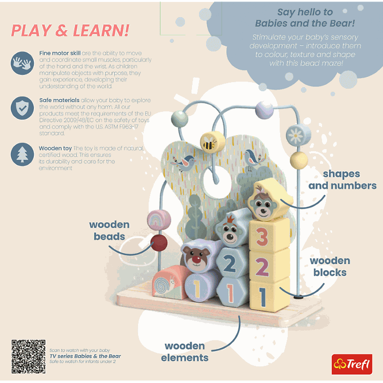 Trefl, Bobaski i Miś, labirynt z drewnianymi koralikami