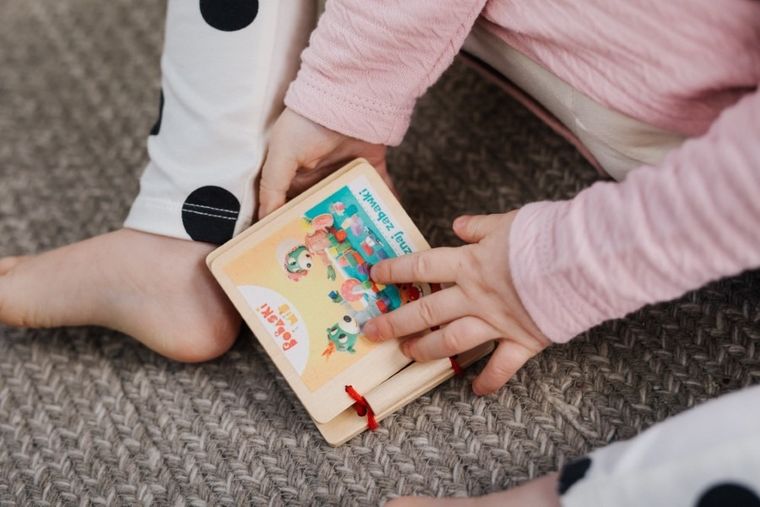 Trefl, Bobaski i Miś, Poznaj zabawki, drewniana książeczka