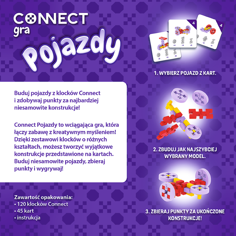 Trefl, Gra Connect, gra zręcznościowa, klocki pojazdy