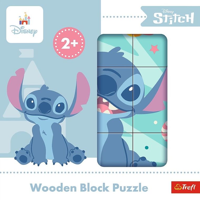 Trefl, Lilo i Stitch, drewniana układanka klockowa, 9 elementów
