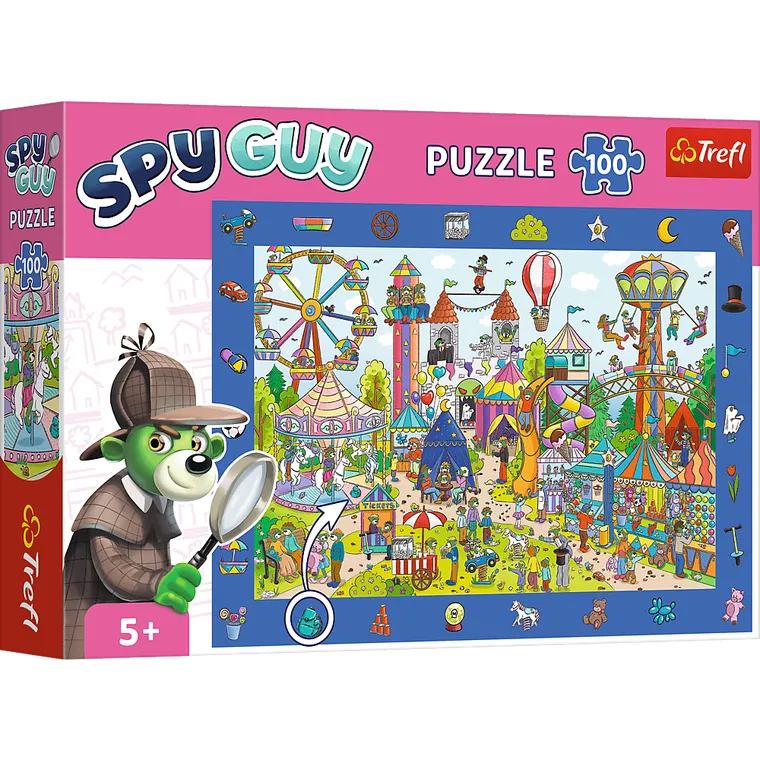 Trefl, Rodzina Treflików, Spy Guy, Wesołe miasteczko + Miasto, puzzle obserwacyjne, 2-100 elementów, zestaw promocyjny