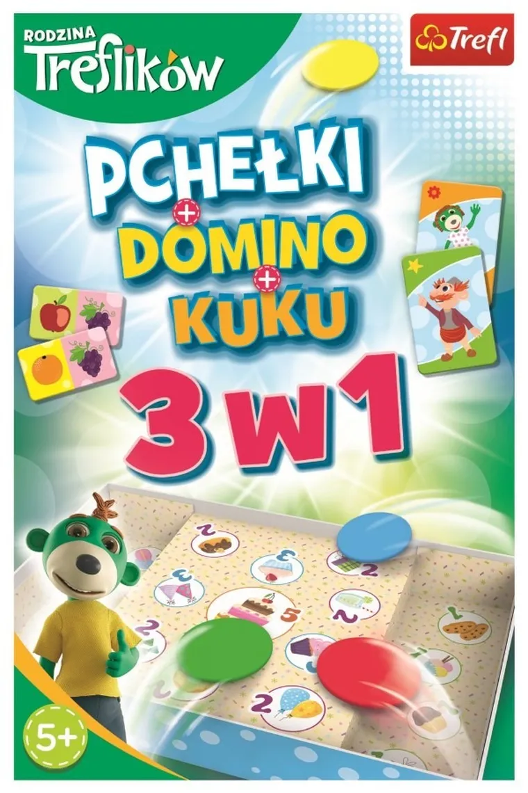 Trefl, Rodzina Treflików, Trefliki 3w1: Domino + Pchełki + Kuku, zestaw gier