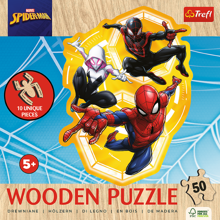 Trefl, Spider-Man gotowy w akcji, drewniane puzzle konturowe, 50 elementów