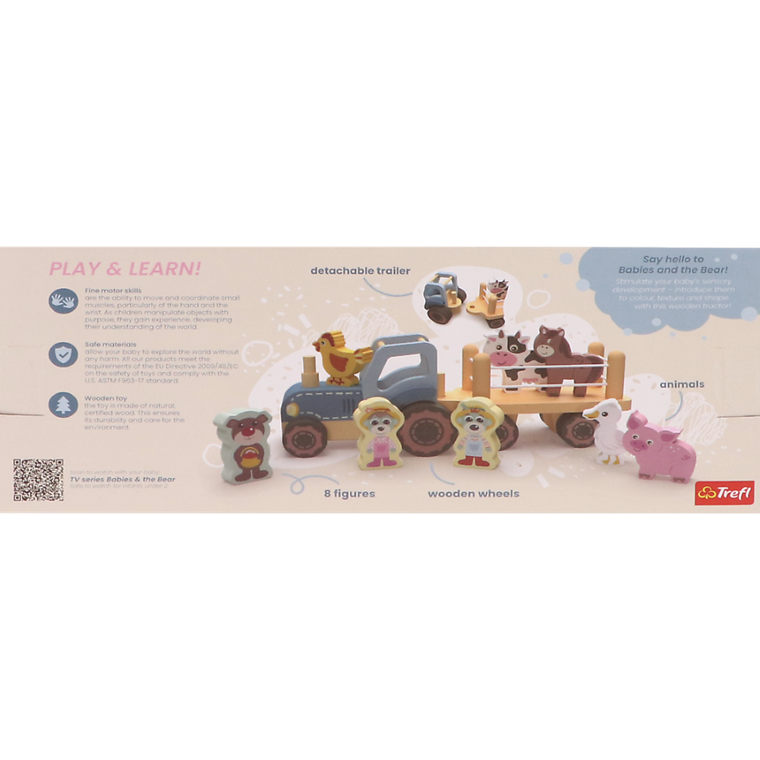Trefl, Traktor z przyczepką, zabawka drewniana