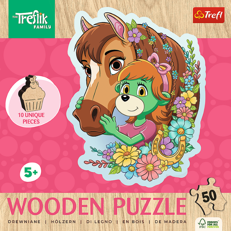 Trefl, Trefliki, Wesoła Rodzina Treflików, puzzle drewniane konturowe, 50 elementów