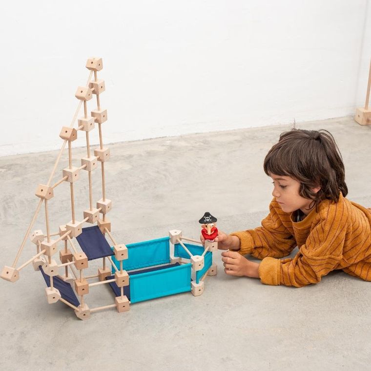 Trigonos, Mini Trigonos M, drewniane klocki konstrukcyjne, 85 elementów