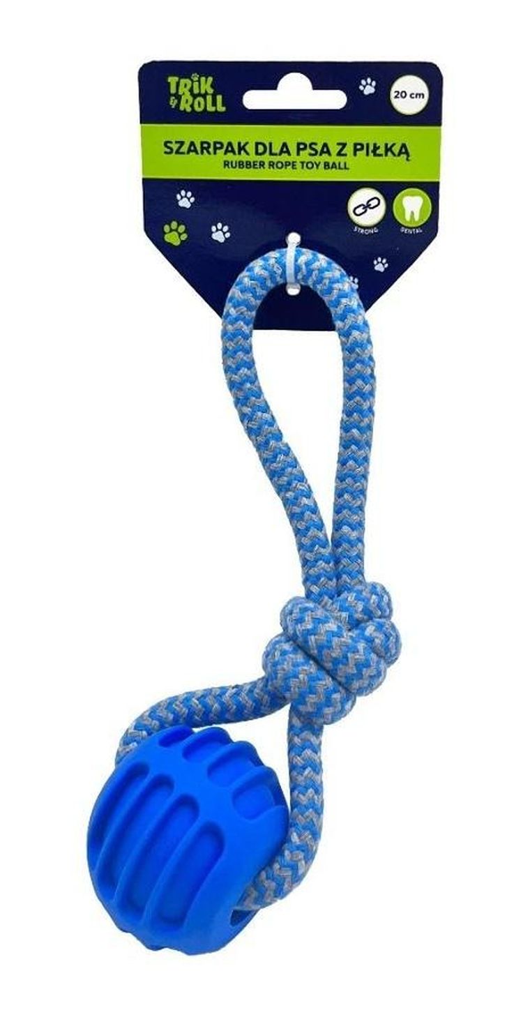 Trik&Roll, zabawka dla psa, szarpak z piłką, niebieski, 20 cm