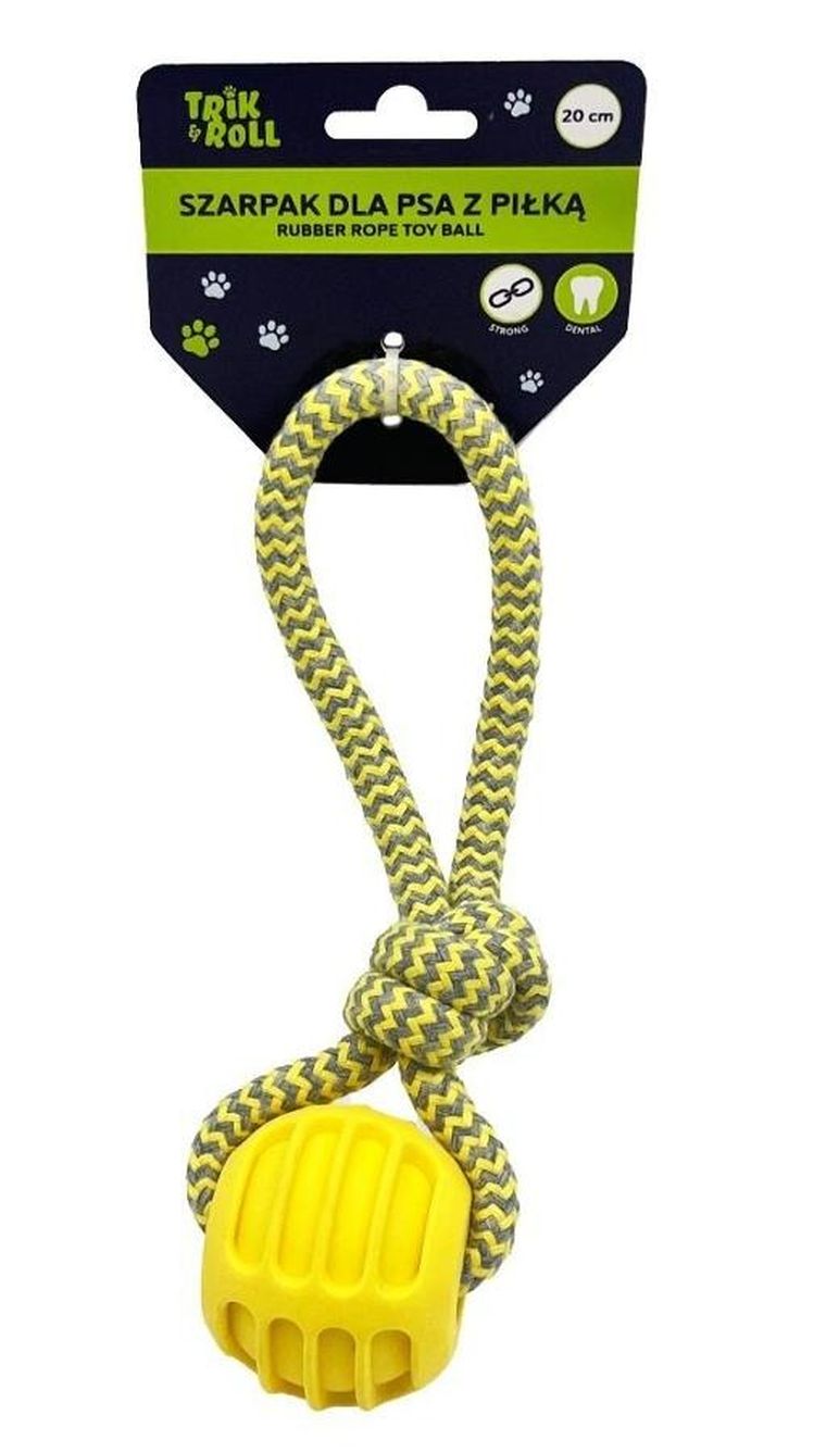Trik&Roll, zabawka dla psa, szarpak z piłką, żółty, 20 cm