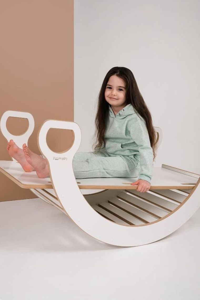 tupti.wood, 2w1: duży bujak montessori + duża zjeżdżalnia, chmurki