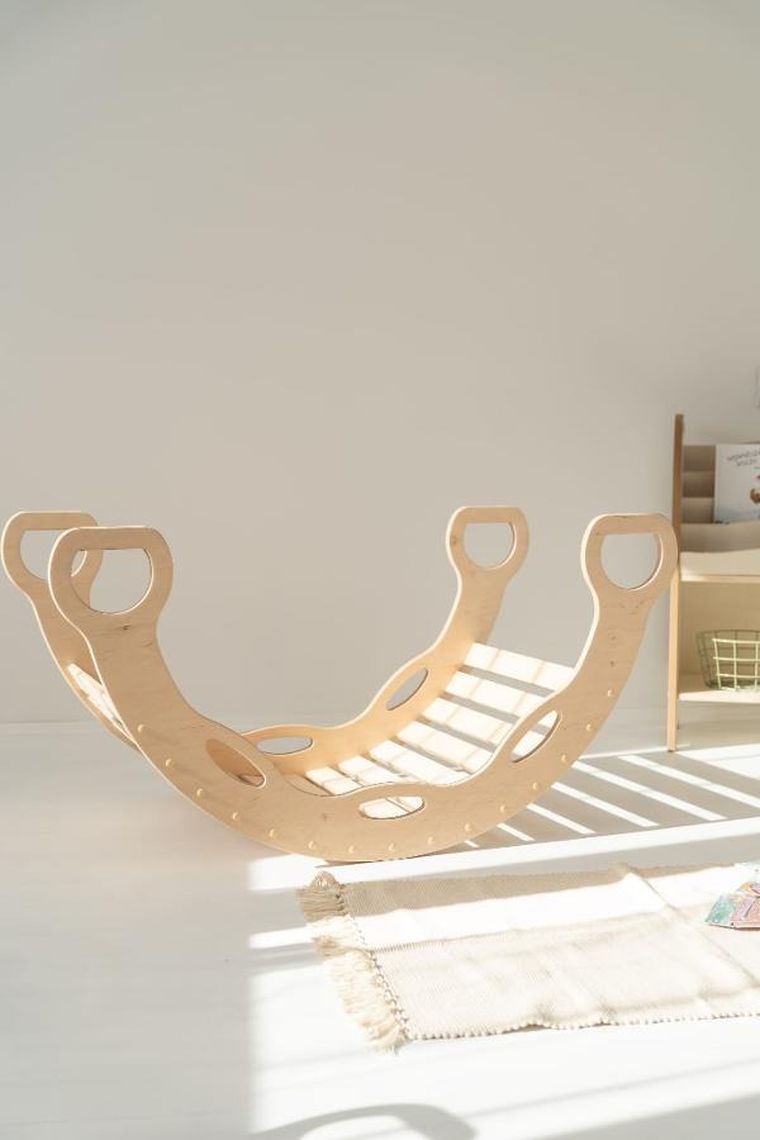 tupti.wood, duży bujak montessori z uchwytami + duża zjeżdżalnia, drabinka, naturalny