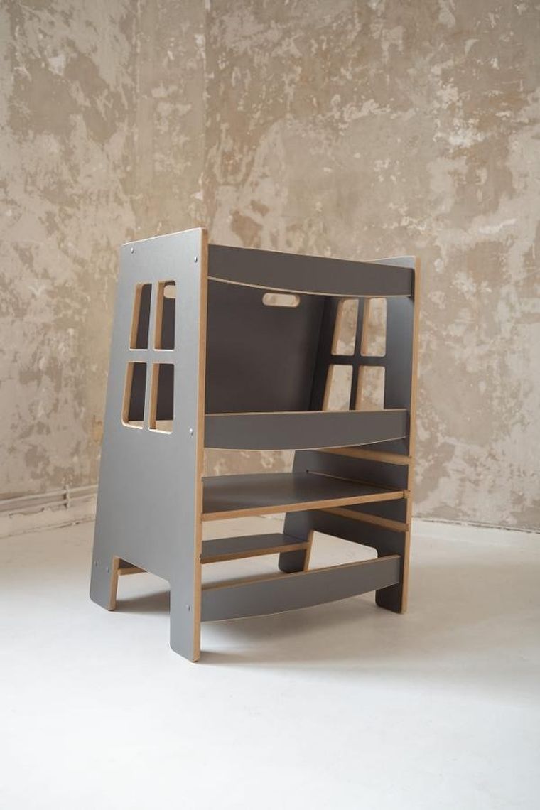 tupti.wood, Kitchen Helper, Double Safe, pomocnik kuchenny dla rodzeństwa, szary