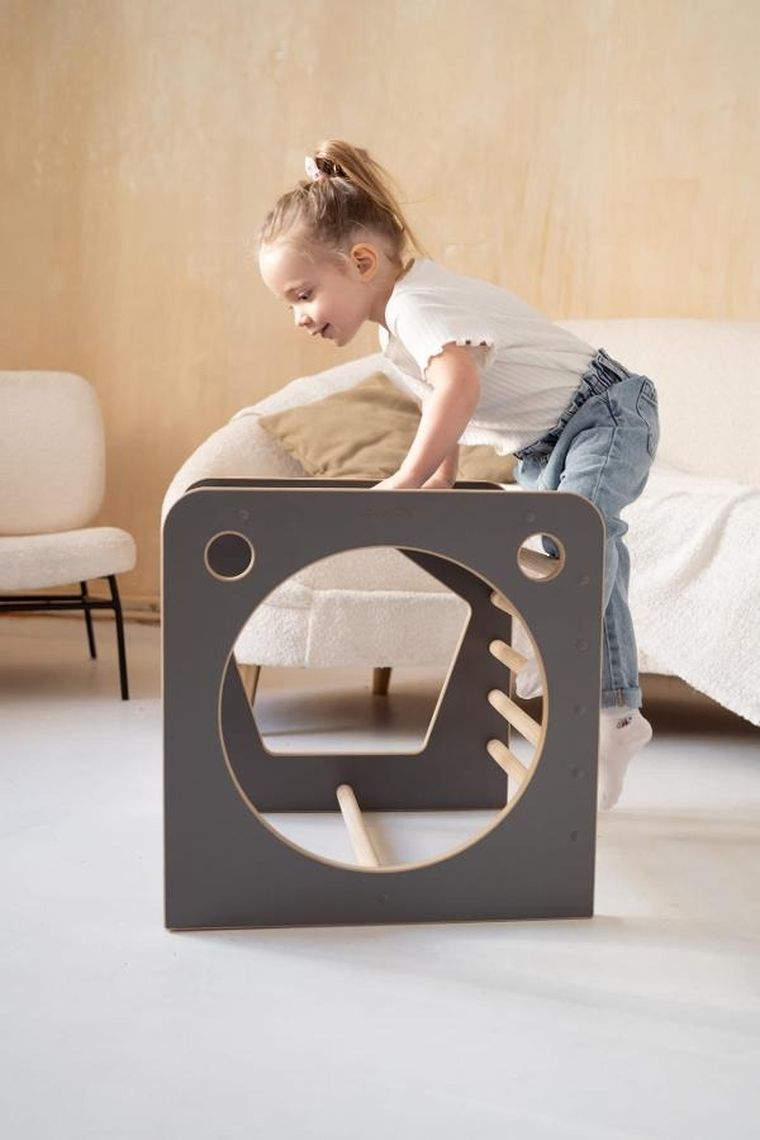 tupti.wood, kostka wielozadaniowa + mała zjeżdżalnia, drabinka, szara