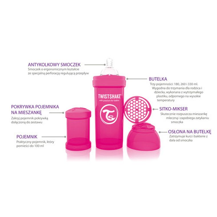 Twistshake, butelka antykolkowa, biała, 180 ml