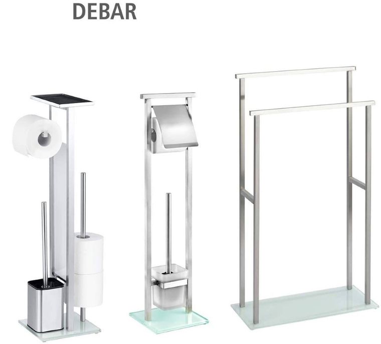 Uchwyt z osłonką na papier toaletowy i szczotka do WC, z pojemnikiem szklanym