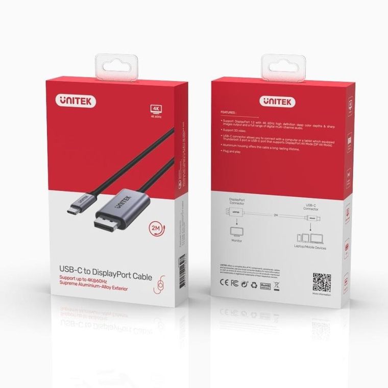 Unitek, adapter, USB-C - DP 1.2 4K@60HZ,1,8M, V1409A