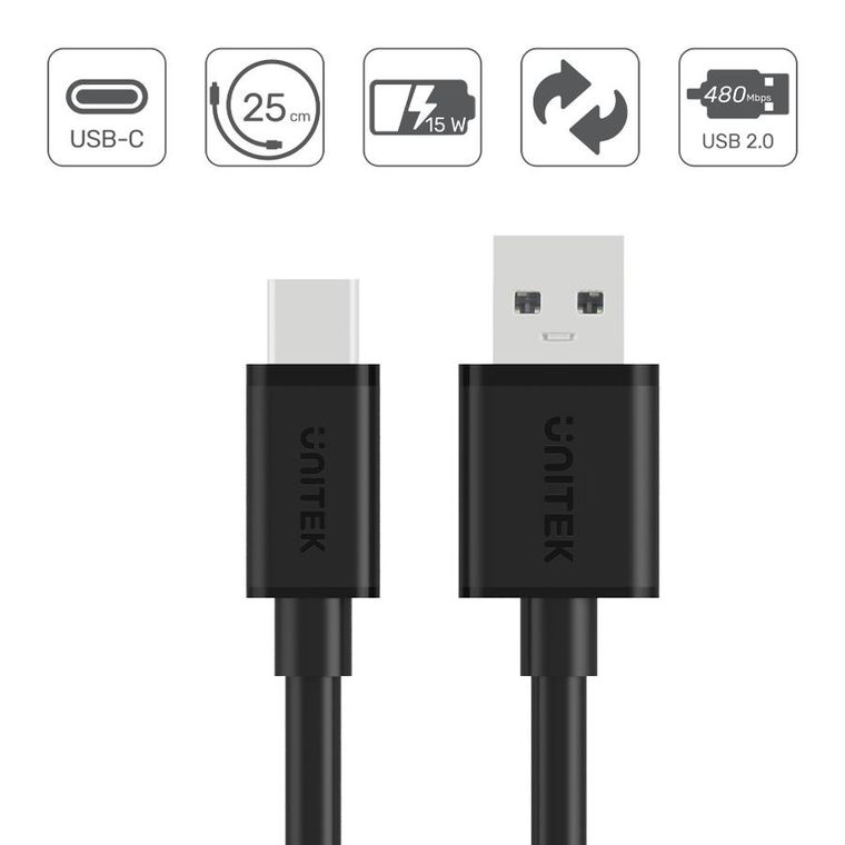 Unitek, kabel, USB-a — USB-c, 25cm