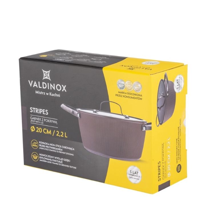 Valdinox, Valdinox, Stripes, garnek z pokrywą szklaną, 20 cm, 2,2l