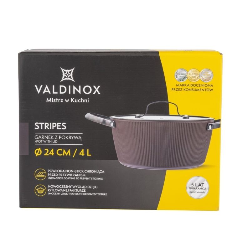 Valdinox, Valdinox, Stripes, garnek z pokrywą szklaną, 24 cm, 4l