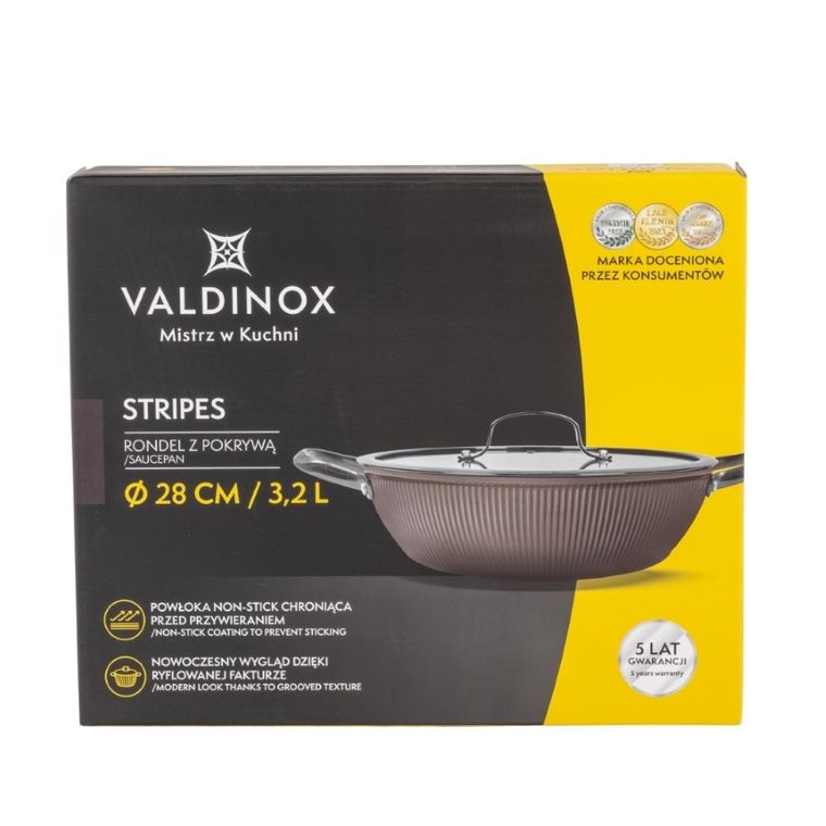 Valdinox, Valdinox, Stripes, rondel z pokrywą szklaną, 28 cm, 3.2l