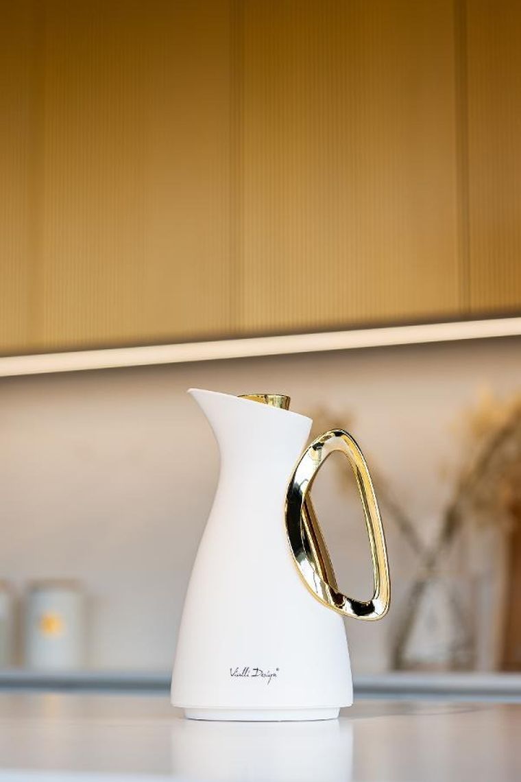 Vialli Design, Alessia, termos z wkładem szklanym, biało-złoty, 1l