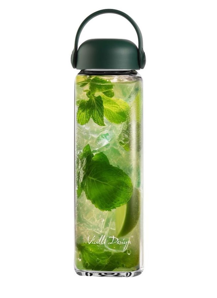 Vialli Design, Fuori, szklana butelka na wodę, zielona, 540 ml