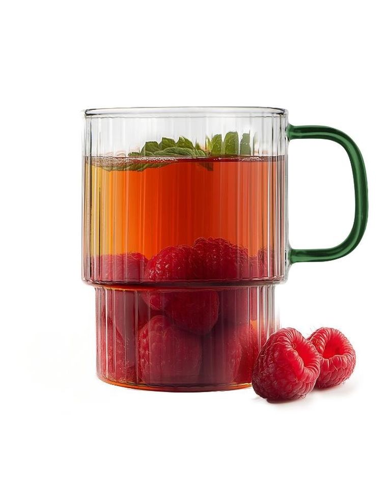 Vialli Design, Livio, szklanki ryflowane z zielonym uchem, 350 ml, 2 szt.
