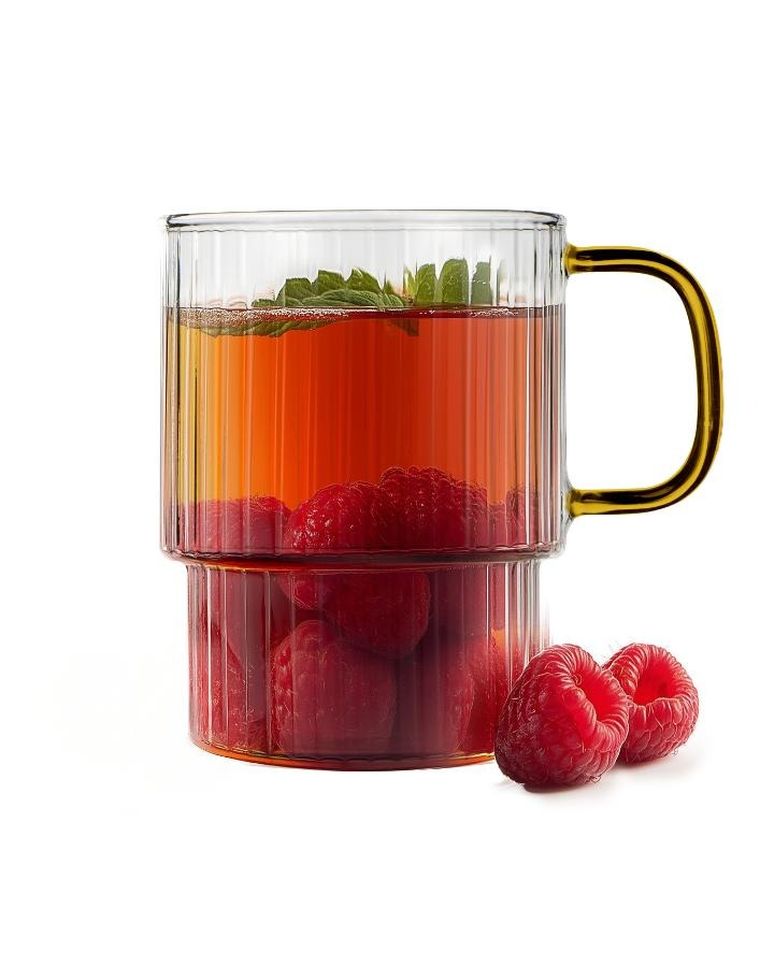 Vialli Design, Livio, szklanki ryflowane z żółtym uchem, 350 ml, 2 szt.
