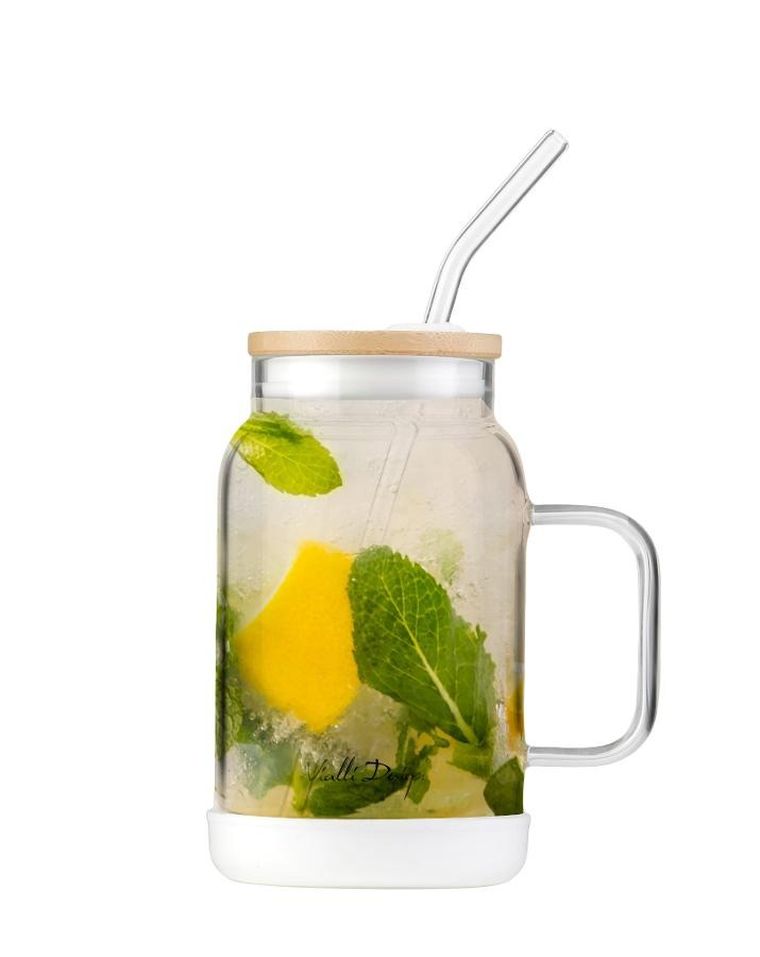 Vialli Design, słoik ze słomką, 600 ml, biały Fuori