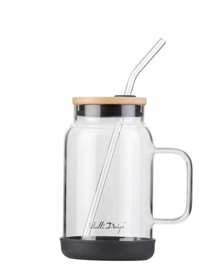 Vialli Design, słoik ze słomką, 600 ml, czarny Fuori