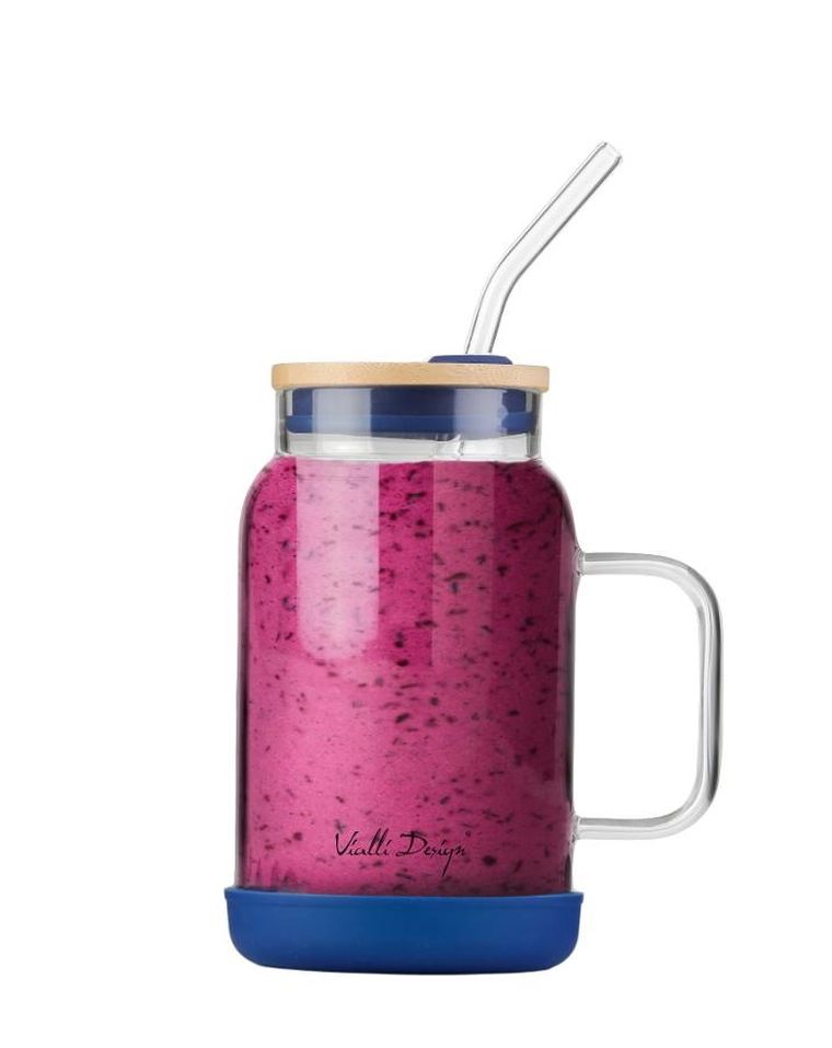 Vialli Design, słoik ze słomką, 600 ml, granatowy Fuori