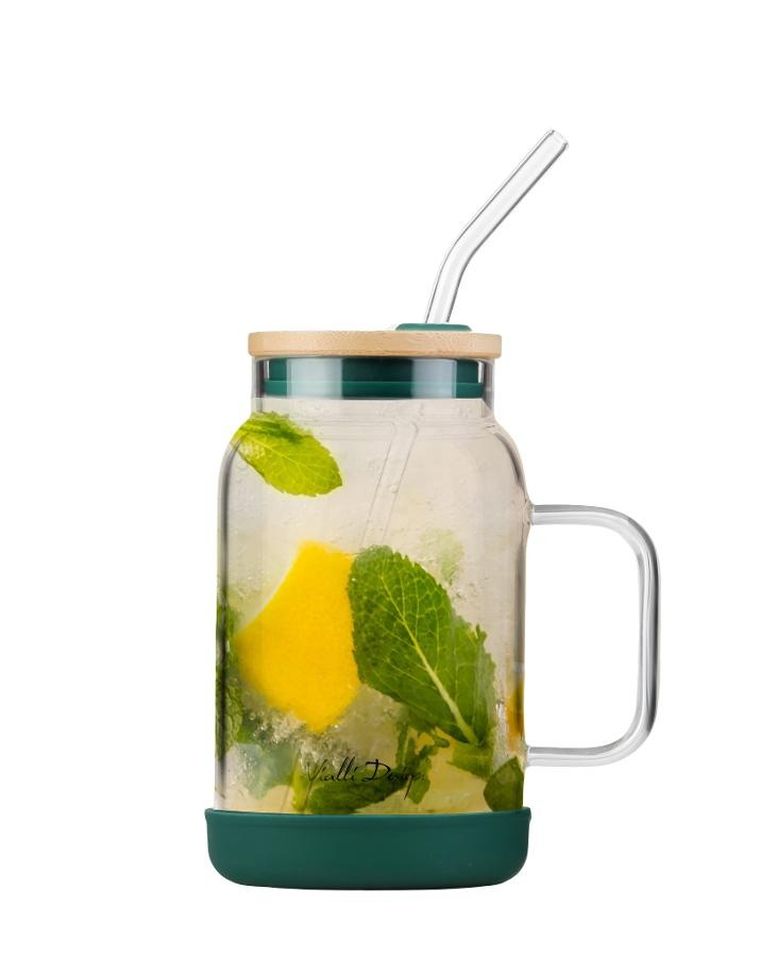 Vialli Design, słoik ze słomką, 600 ml, zielony Fuori