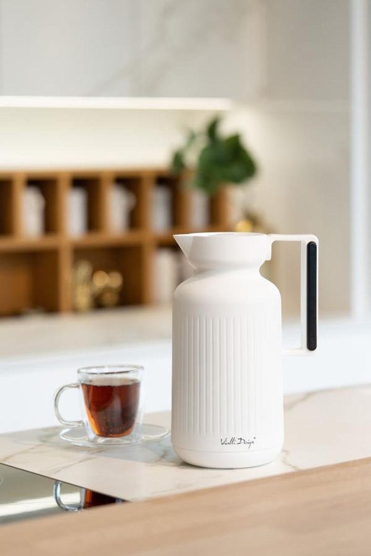 Vialli Design, termos z wkładem szklanym Lungo, 1l, biały