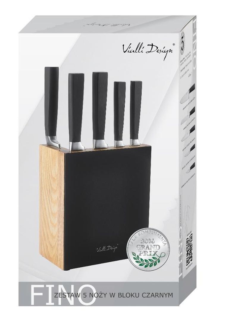Vialli Design, zestaw 5 kutych noży w bloku, Fino, czarny