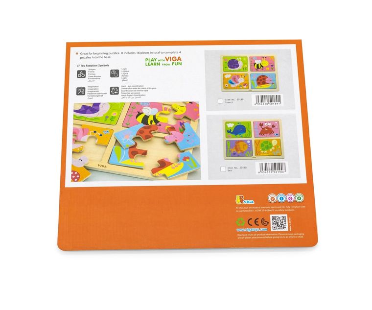 Viga, morze, puzzle drewniane na podkładce, 4w1, 16 elementów